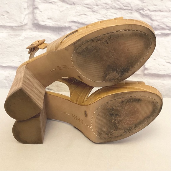 Vince Camuto 9 Javasan Caramel Croc Leather Women’s Sandals Heels Chunky Shoes - Picture 7 of 13